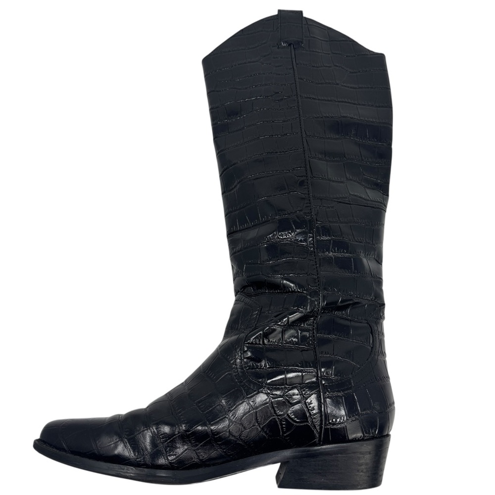 Marc Fisher Haze Boots Black Croc Embossed Heeled Size 8 - Picture 5 of 14